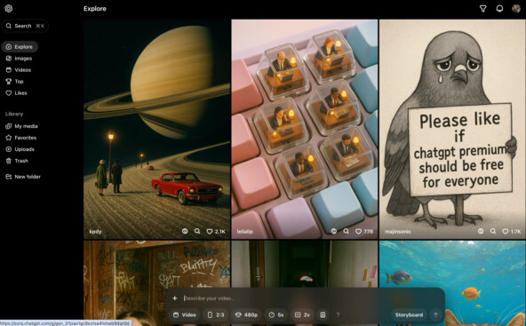 Панель управления в Sora от OpenAI