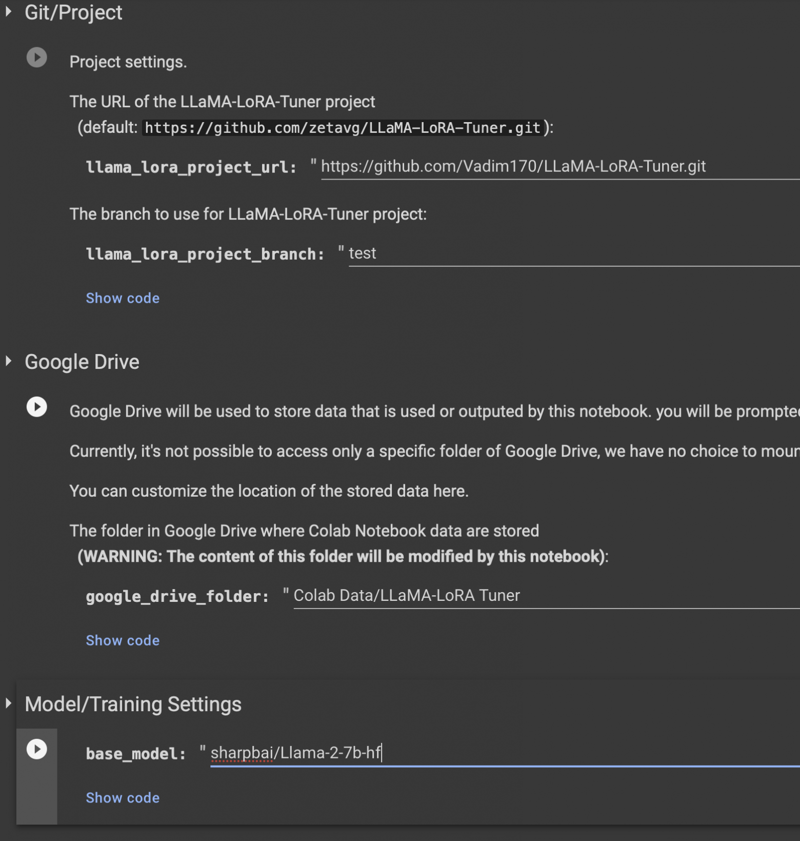 Поля выбора нейросети и проекта для обучения Поля выбора нейросети и проекта для обучения