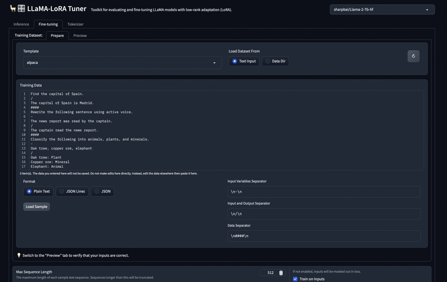 Форма ввода датасета Форма ввода датасета